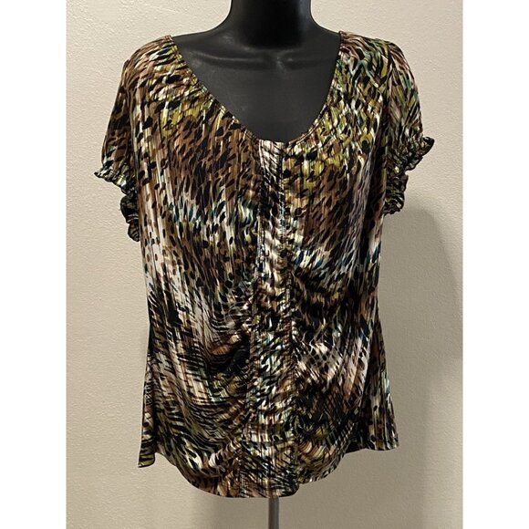 Worthington Stretch Womens Size XL Stretch Blouse Animal Print Short Sleeve - Picture 1 of 9
